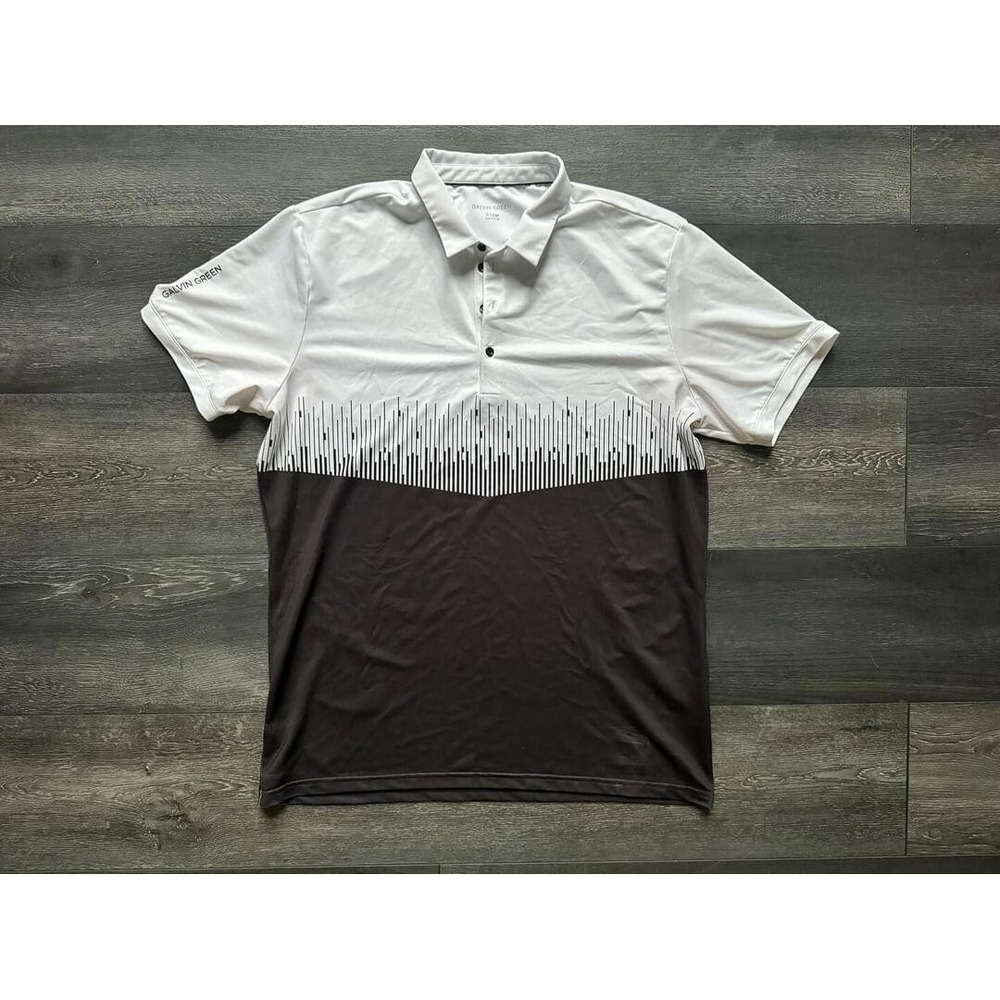 Galvin Green Polo Shirt Moss Ventil 8  Mens XL Black White Performance Geometric